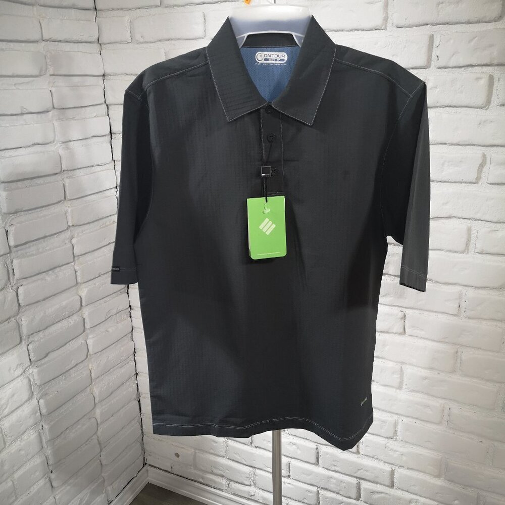 NWT On Tour Men's Size Small Graphite & Dusk Blue Short Sleeves Polo Shirt